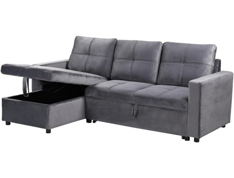 Sofá-cama Chaise Longue 215X135 cm Pau Cinza Veludo IBERA HOME