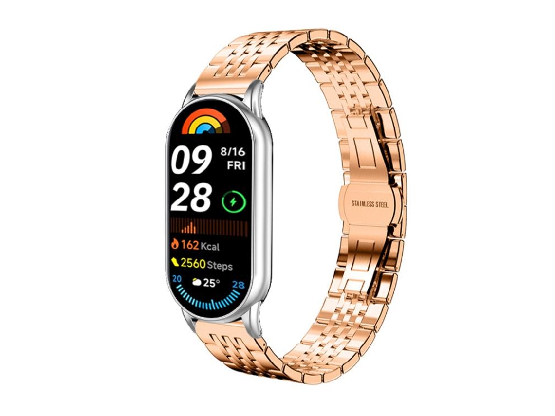 Bracelete para Xiaomi Smart Band 10/9/8 XIAOMOYU em Aço Inoxidável com Sete Esferas Dourada (14mm)