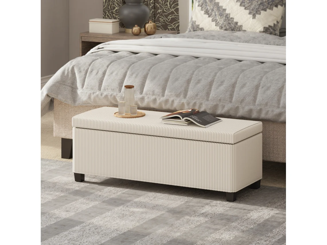 Bench With Storage Space, Storage Bench, Cord Design, Steel Frame, Beige