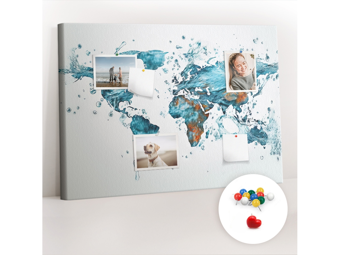 Quadro De Cortiça Com Impressão Mapa-múndi De Água Para A Sala De Estar Espelharte (70x100 Cm)