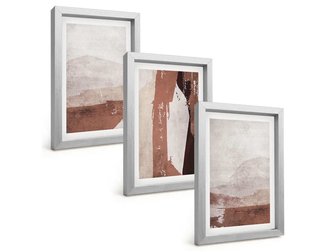 Composição De Quadrospadrões Abstratos Em Marrom E Bege Moldura Prateada Imagens Para Um Quarto Infantil Espelharte (3 Peças 20x30 Cm)