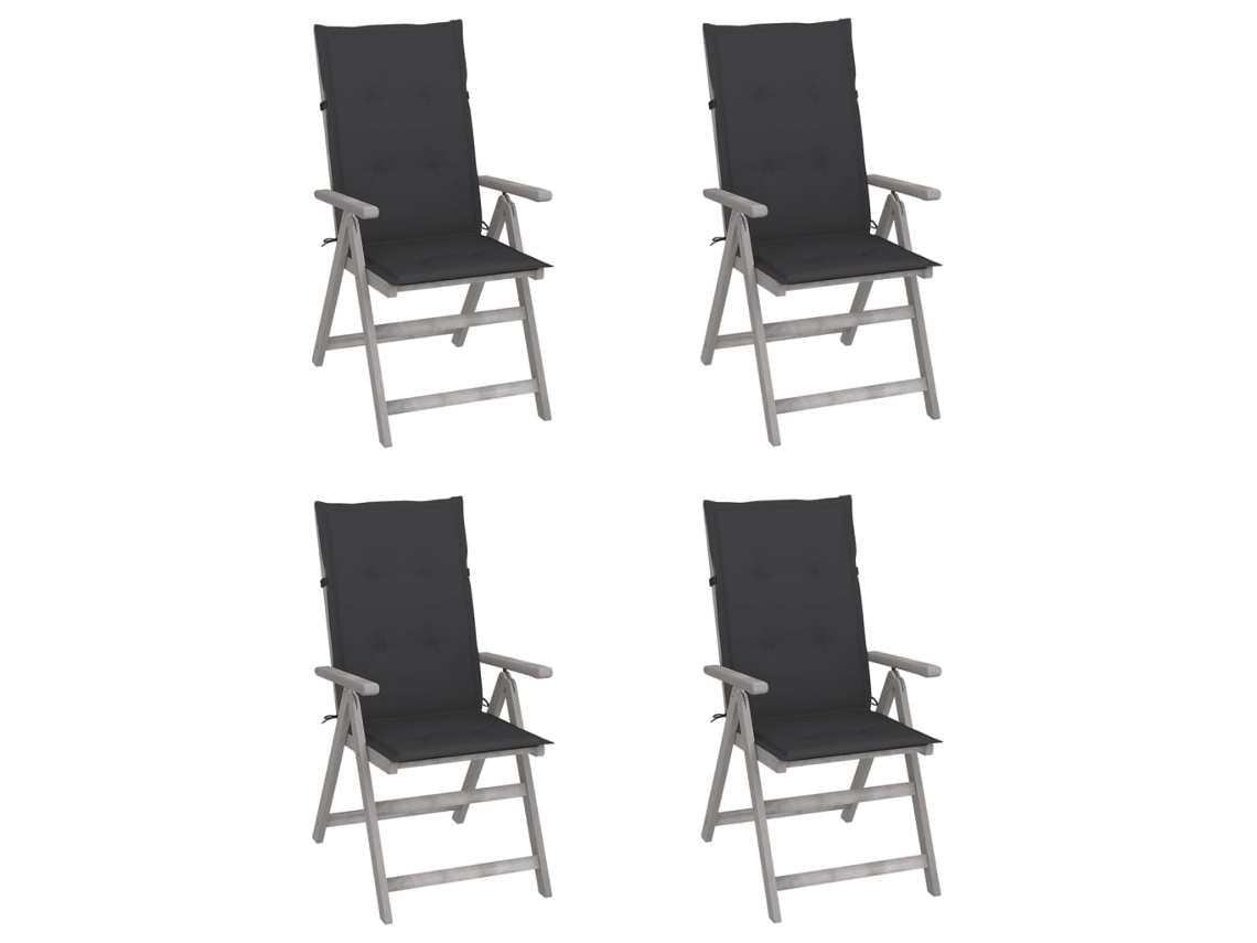 Vidaxl Cadeiras Jardim Reclináveis C/ Almofadões 4 Pcs Acácia Maciça