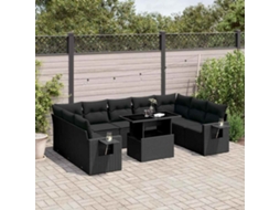 Vidaxl 10 Pcs Conjunto Sofás De Jardim C/ Almofadões Vime Pe Preto