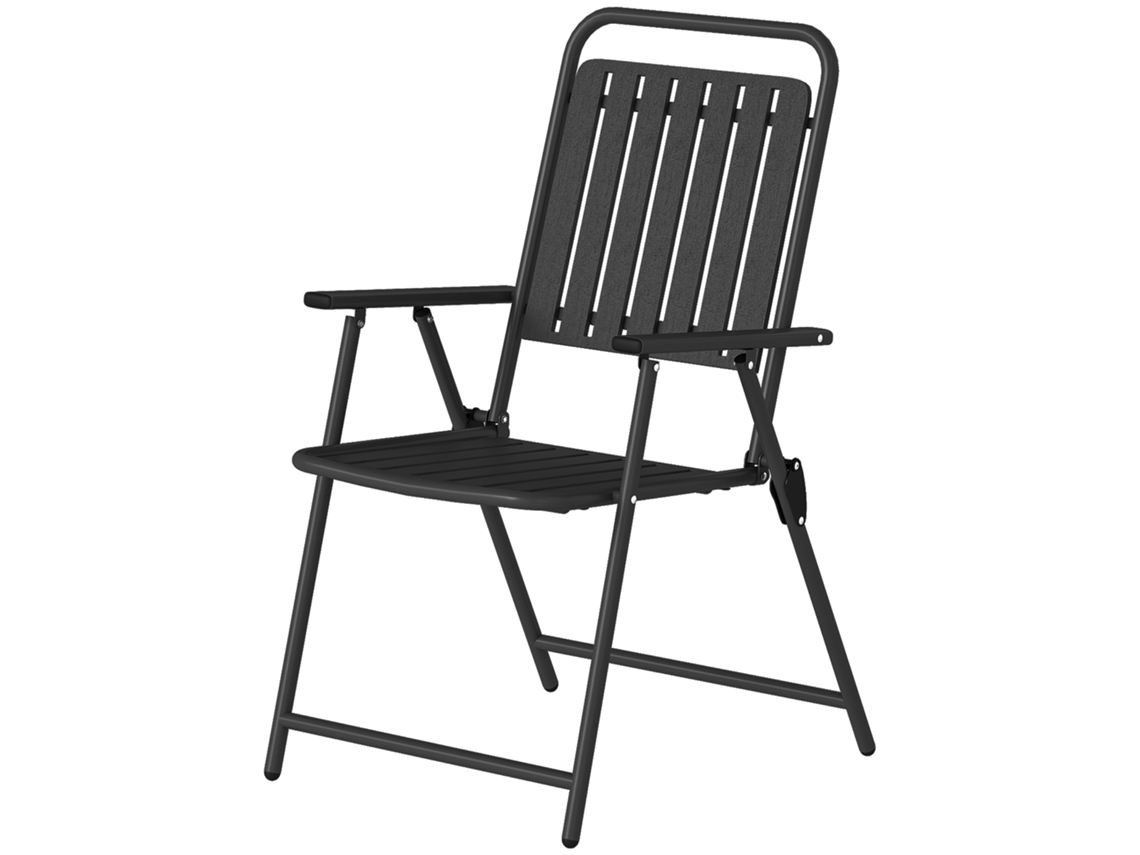 Conjunto De 4 Cadeiras Dobráveis Para Jardim Com Apoios De Braços Encosto E Assento Estrutura Metálica 55x63x93 Cm Preto