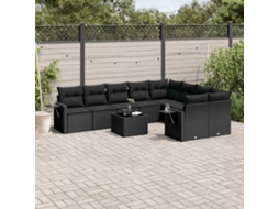 Vidaxl 10 Pcs Conjunto Sofás De Jardim C/ Almofadões Vime Pe Preto