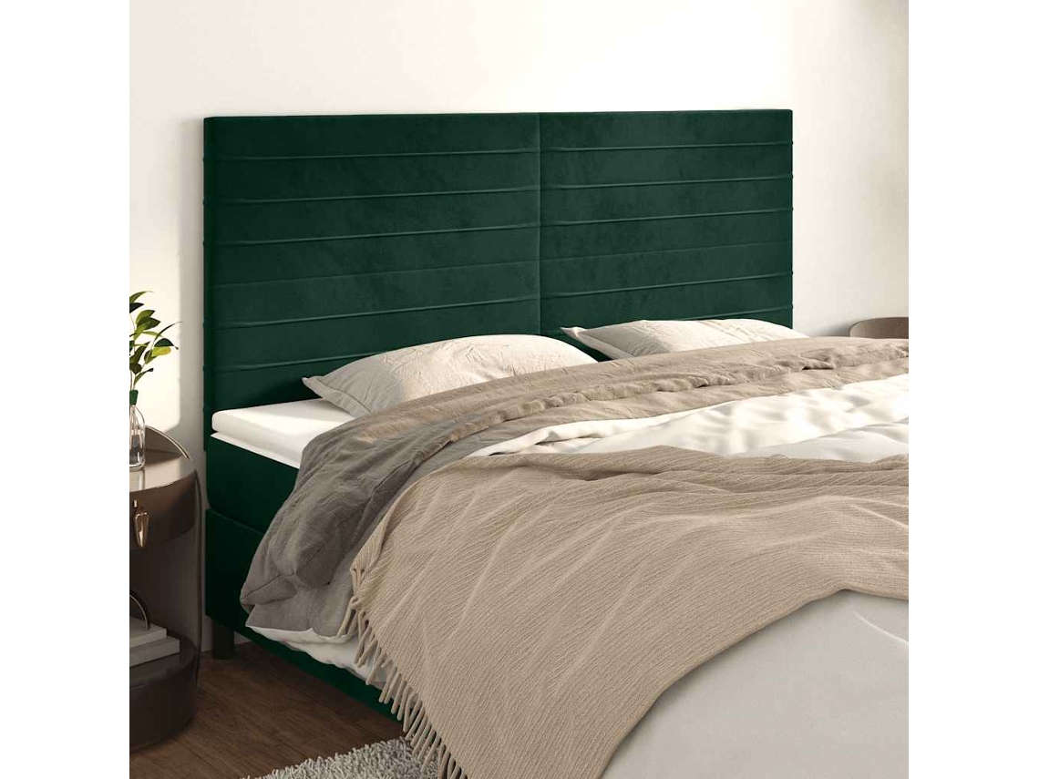 Vidaxl Cabeceira Verde Escuro 160x5x118/128 Cm Veludo