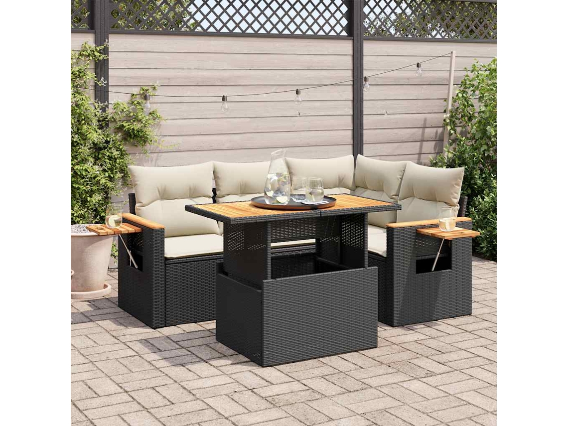 Vidaxl 5 Pcs Conjunto Sofás De Jardim Com Almofadões Acácia E Vime Pe