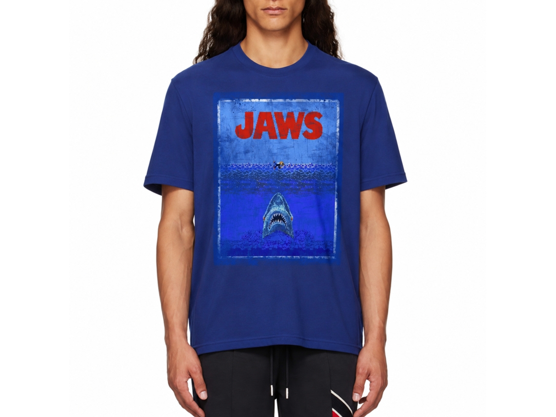 Rockinstone Jaws Movie 8-bit Terror Solid Royal Adult T-shirt Size:m