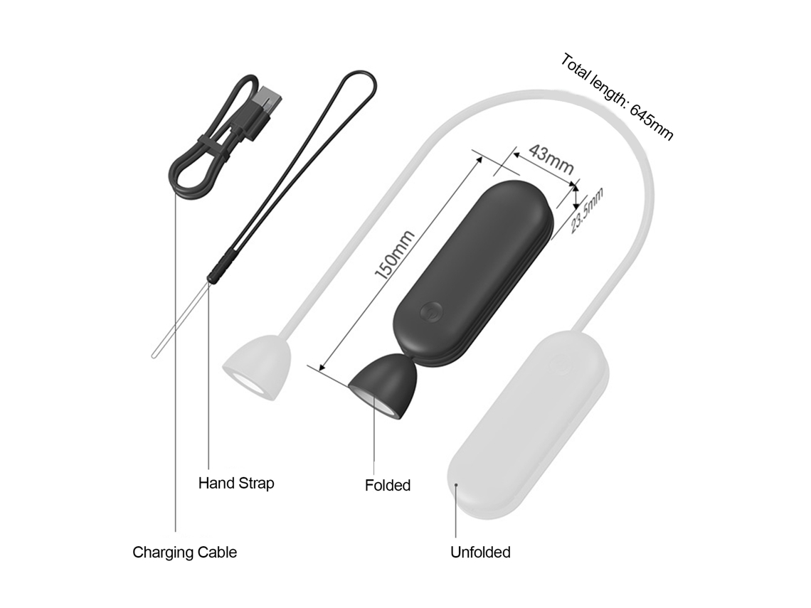 Lâmpada de Pescoço Plegável LED com 3 Níveis de Brilho e Bateria 1800mah para Leitura