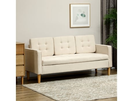 Sofá De 3 Lugares Com Armazenamento, Pés De Madeira E Estofado Aveludado Para Sala Ou Quarto, 166,5x62x82 Cm, Cor Branco Cremoso Quenty