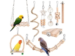 Conjunto de 9 Brinquedos para Pássaros Balanço, Gaiolas, Roer, Plataformas de Madeira, Ideal para Crianças, Educativo, Sustentável STELASPLEN