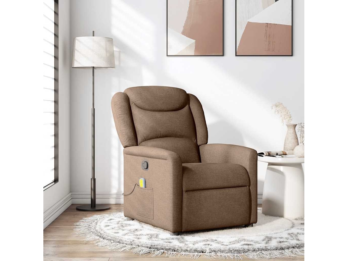 Vidaxl Poltrona De Massagens Reclinável Tecido Castanho