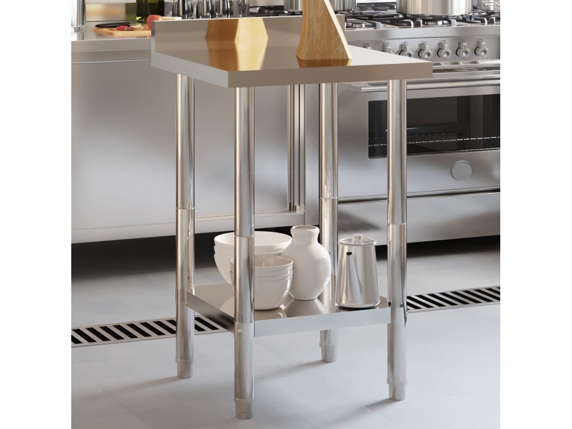 Vidaxl Mesa Cozinha Rebordo Antissalpicos 55x55x93 Cm Aço Inoxidável