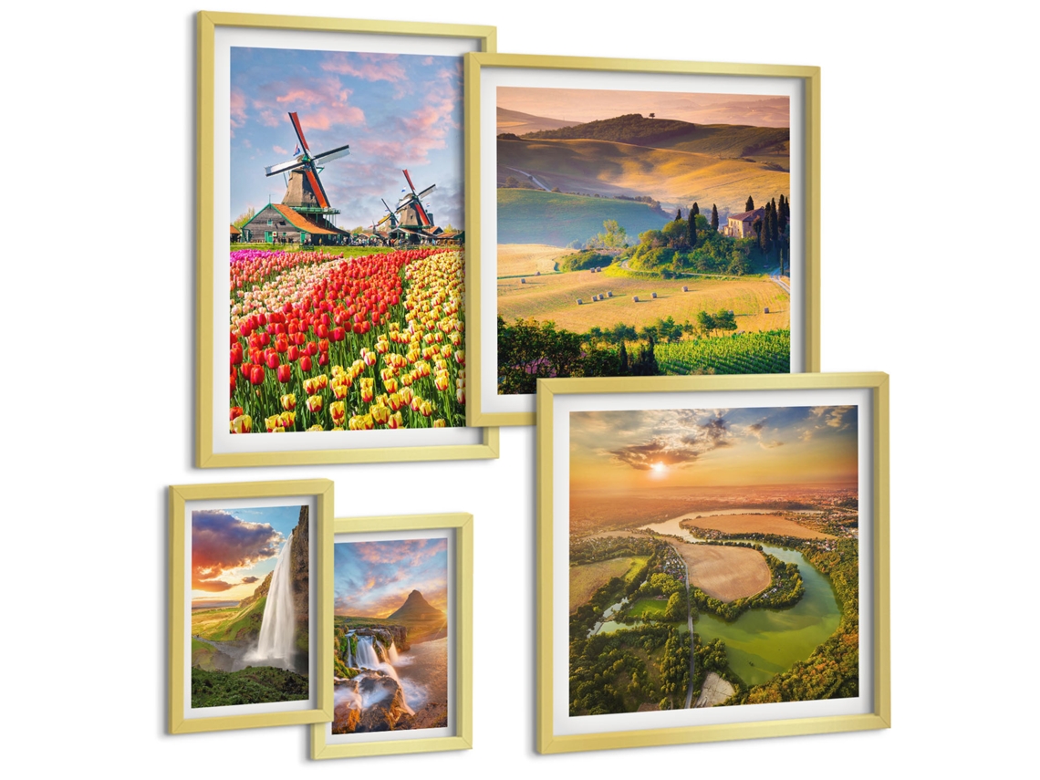 Conjunto De Pinturas Paisagens Da Natureza Cachoeiras Moinhos De Vento Espelharte (5 Peças)