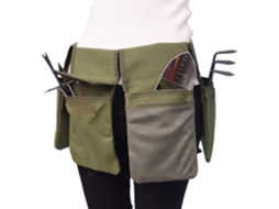 Cinto para ferramentas de jardim em lona resistente com bolsas, bolsa organizadora frontal e design ergonômico para uso doméstico.