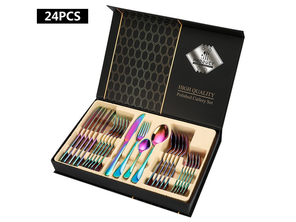 Conjunto De Talheres Aço Inoxidável 24 Peças, Próprios Para Máquina Lavar Louça, Cozinha E Sala Jantar