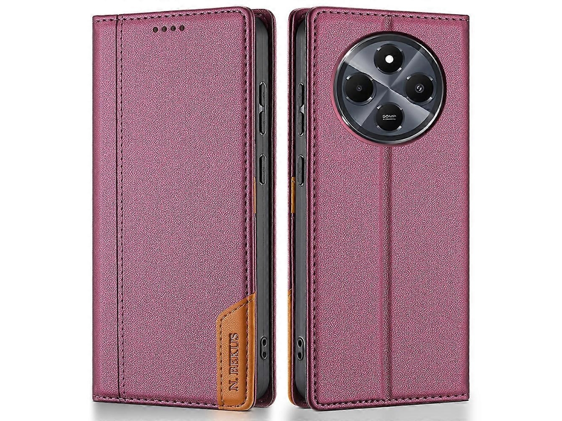 Capa Tkdaddy N.bekus P3 Para Xiaomi Redmi 14r 5g / 14c 4g Com Bloqueio Rfid E Suporte Tipo Carteira, Capa De Couro Pu Com Flip, Vinho Tinto