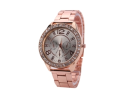 Relógio Feminino de Moda com Pulseira de Aço Inoxidável e Strass Quartzo Champanhe