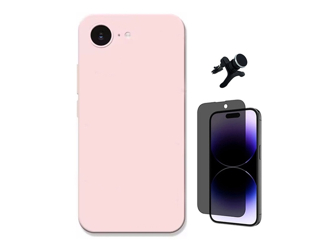 Kit Vidro Anti-spy Capa Silicone Líquido Suporte Magnético Reforçado Phonecare Para Apple Iphone 17e - Rosa