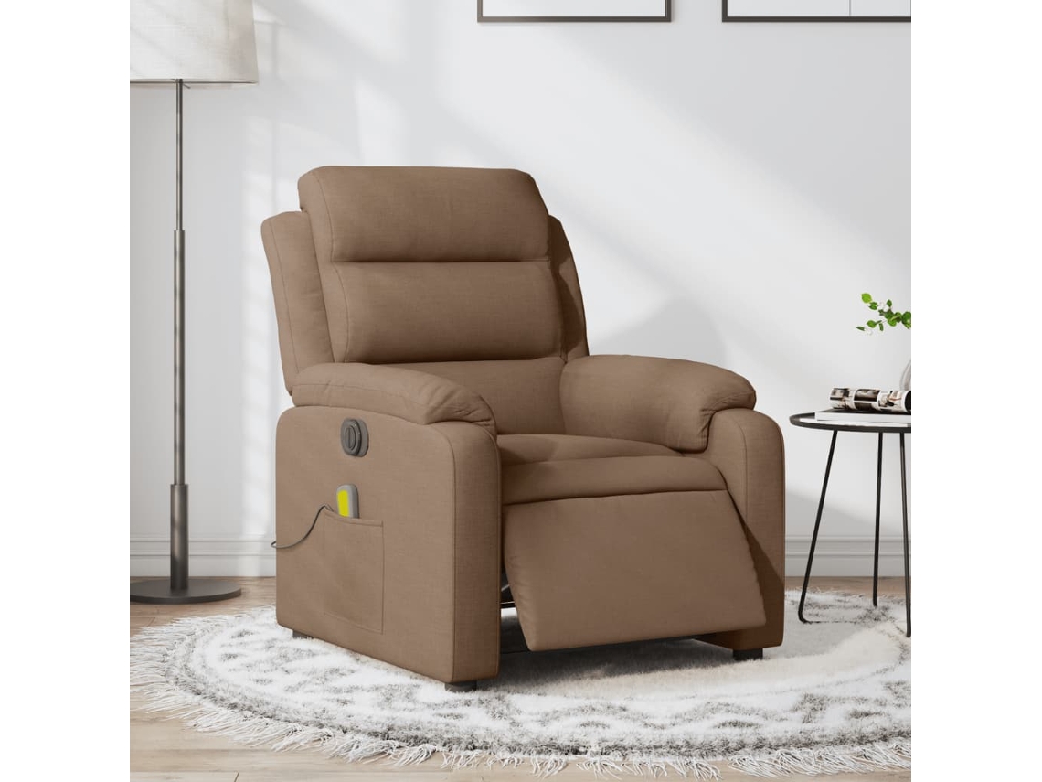 Vidaxl Poltrona De Massagens Reclinável Elétrica Tecido Castanho