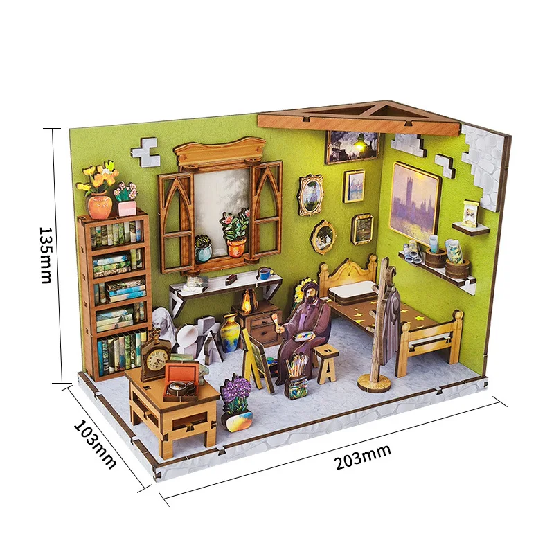 Estúdio de Arte Impressionista Faça Você Mesmo: Sala em Miniatura de Madeira 3d MDUG