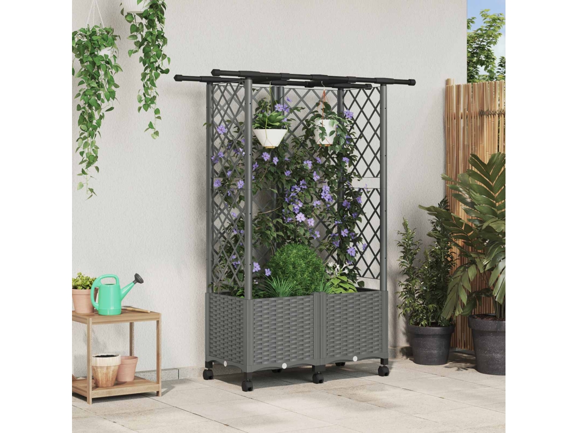 Vidaxl Cama Elevada Com Treliça E Telhado Cinzento-claro Pp