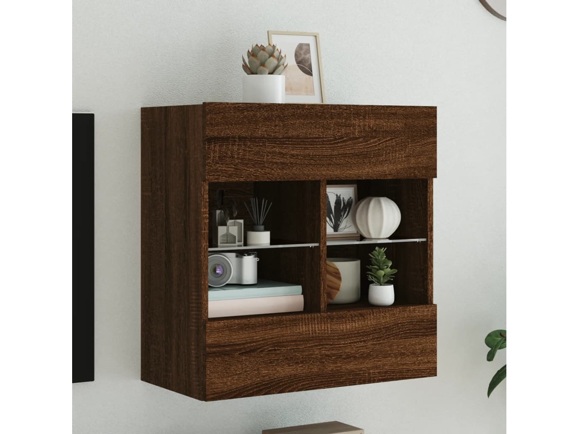 Vidaxl Móvel Parede P/ Tv Luzes Led 58,5x30x60,5 Cm Carvalho Castanho