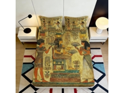 Conjunto de Cama com Estampa 3d Arte Egípci Microfibra Fronha 200x25cm