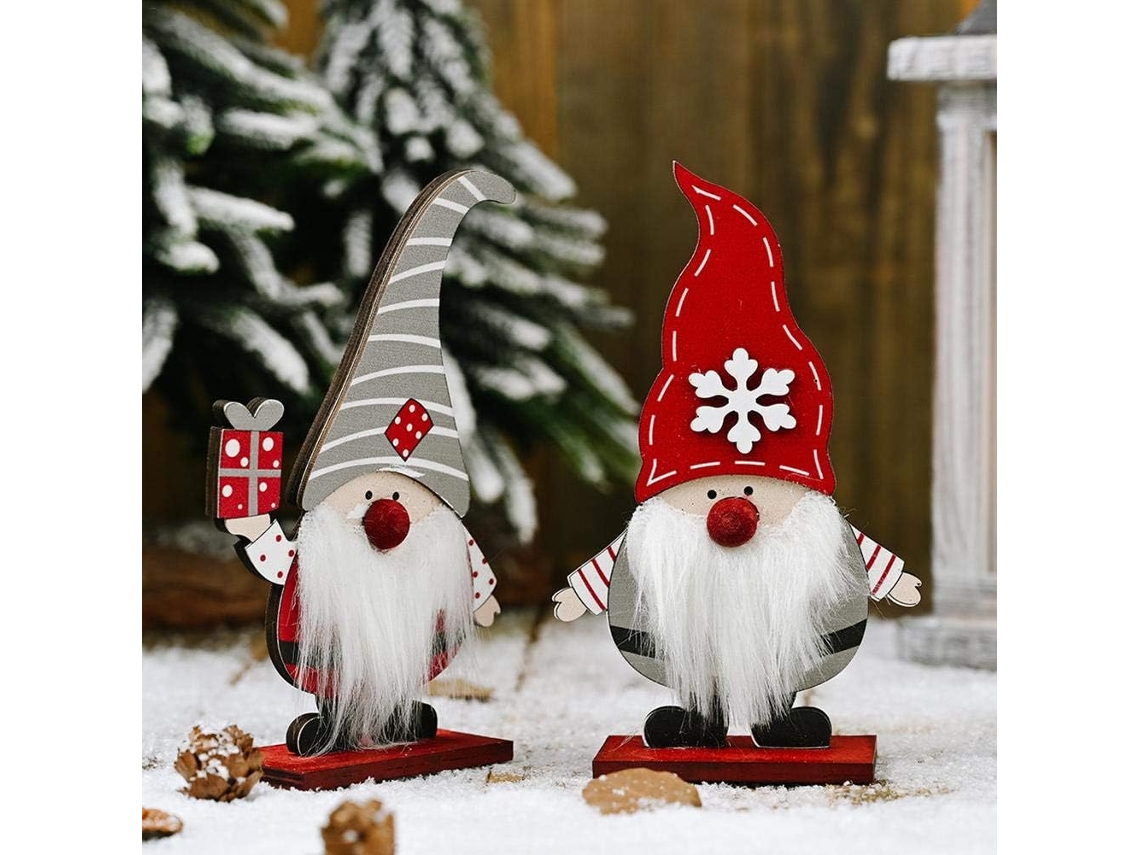 Ornamento de Pelúcia de Gnomos de Papai Noel de Madeira Suporte de Madeira para Decoração de Mesa Decoração para Pendurar em Árvore de Natal