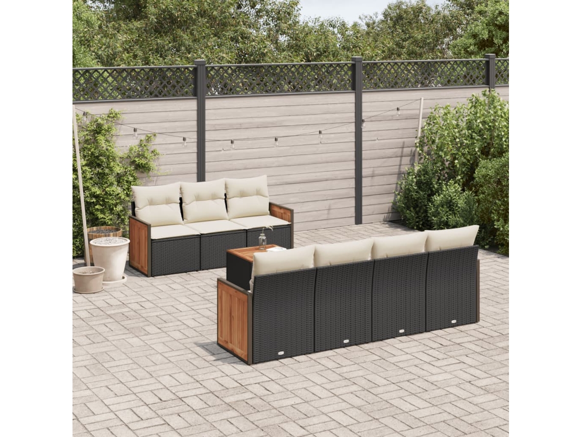 Conjunto de 8 Sofás de Jardim com Almofadas Vime Pe Preto Dkd Home Decor
