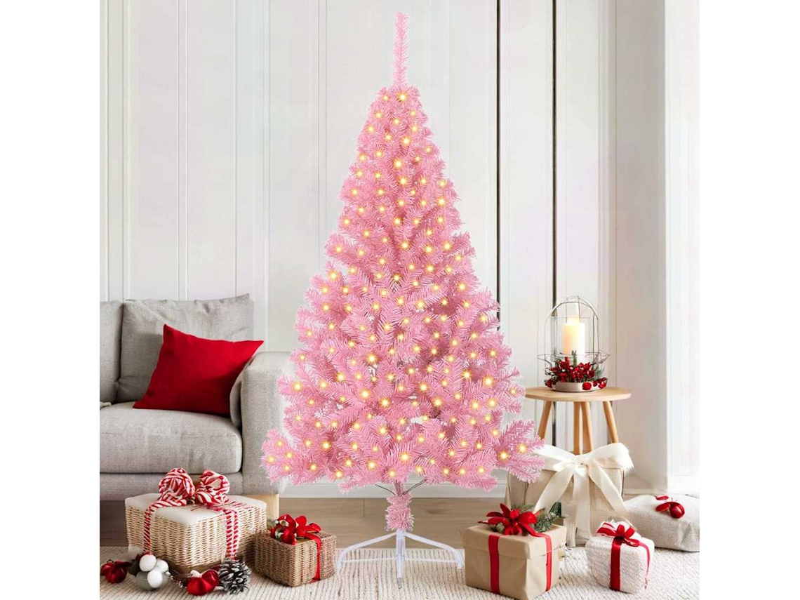 Vidaxl Árvore De Natal Artificial Pré-iluminada Rosa 180 Cm Pvc
