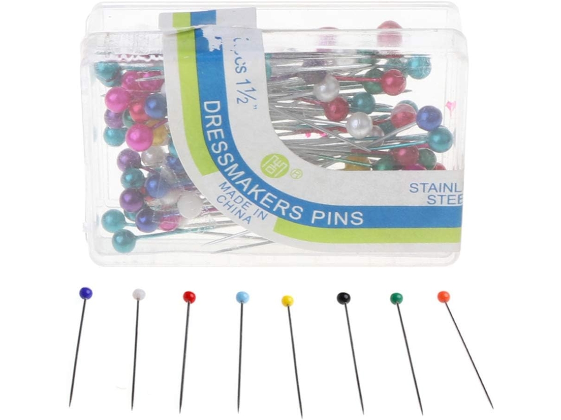 Conjunto de 100 alfinetes de cabeça retráteis práticos para costura, quilting e artesanato em tecido.