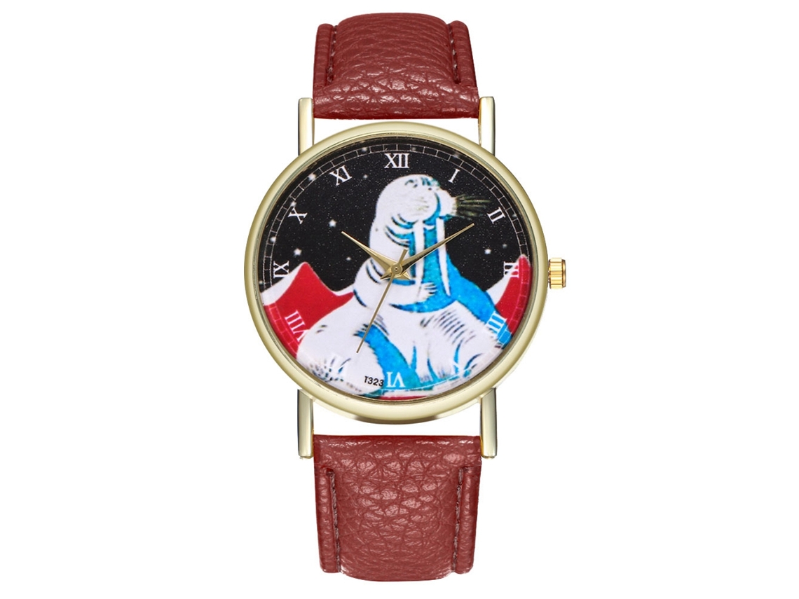 Reloj De Cuarzo Con Correa De Cuero Pu Moda Dial Redondo Unisex Café