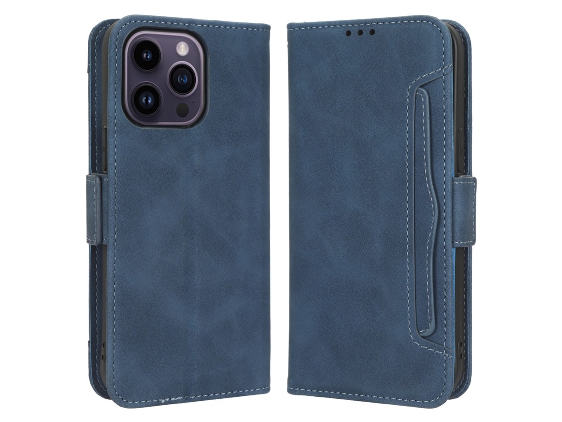 Capa Para Iphone 15 Pro Pele Sintética Com Porta-cartões Azul