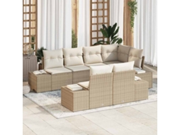 Vidaxl Conjunto De Sofá De Jardim 7 Unid. Bege E Creme Vime Pe