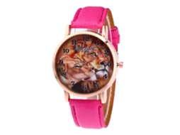 Reloj De Pulsera De Cuarzo Para Mujer Zhoulianfa Cuero Pu Patrón León Rojo Rosa