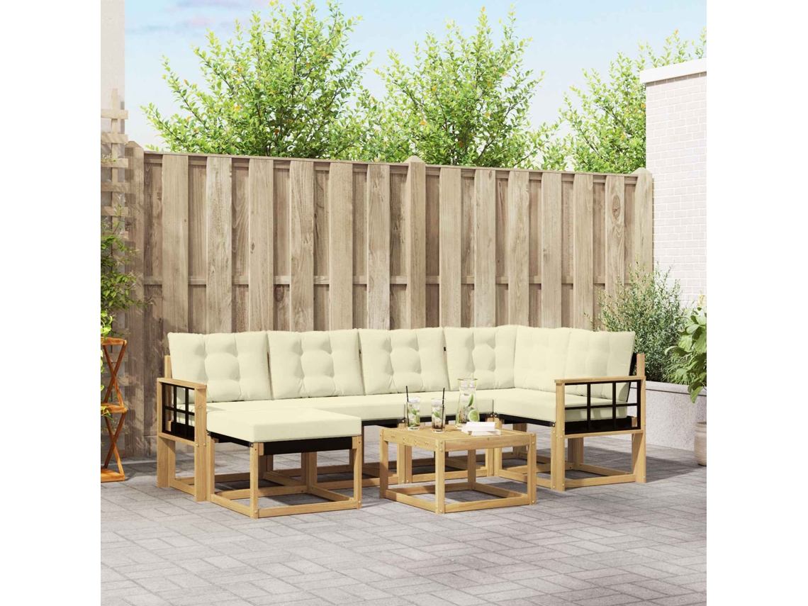 Vidaxl Conjunto De Sofás Para Exterior 7 Pcs Branco E Creme