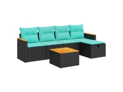 Conjunto Sofás de Jardim 6 Pcs com Almofadões Vime Pe Preto MAISON EXCLUSIVE (6 pcs)