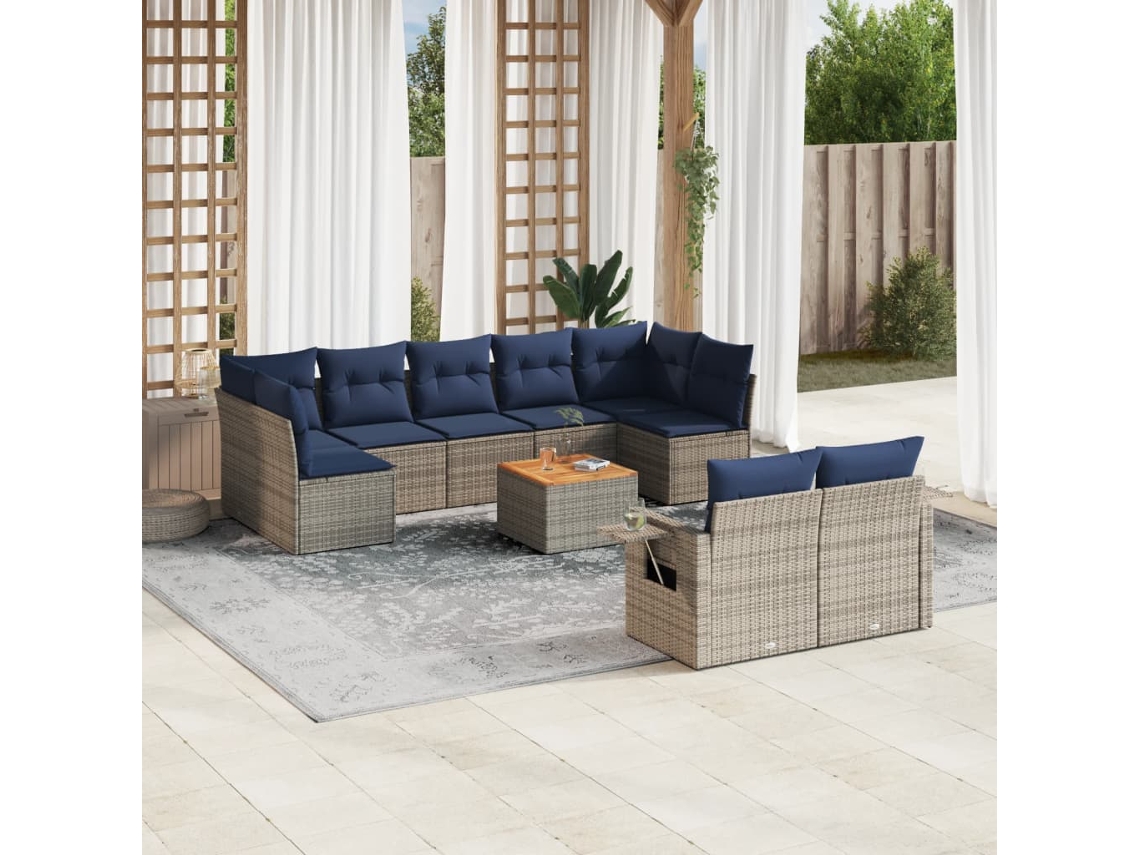 Vidaxl Conjunto De Sofá De Jardim Com 10 Peças E Almofadas Em Rattan Sintético Cinza