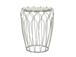 Mesa De Centro Hook Glam Ø 47,5x61,5 Cm Em Metal Prateado E Mármore - Design Sinuoso Com Contrastes Refinados