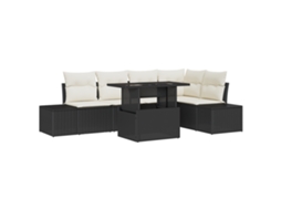 Conjunto 6 Sofá De Jardim Vidaxl Preto Vime Pe (264 X 154 X 85 Cm)