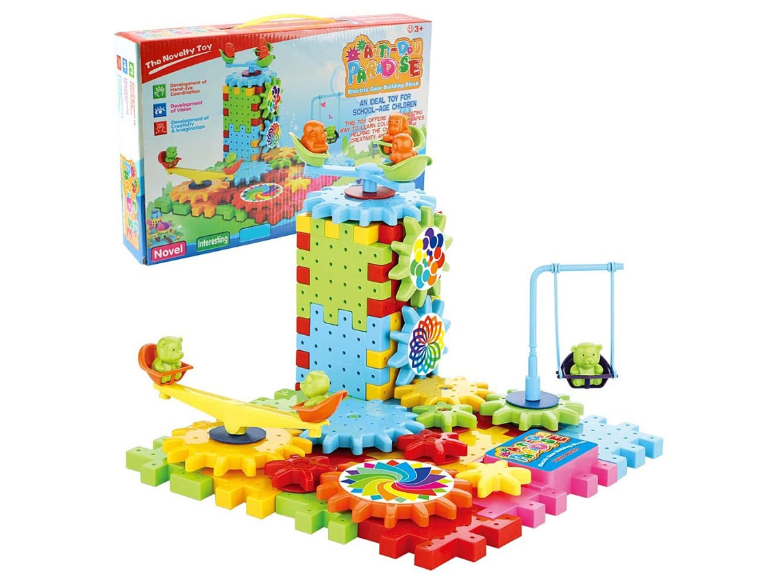 Ats set de Blocos de Engrenagens Diy com Motor 81 Peças Brinquedo de Construção para Crianças Presente Educatsivo