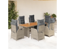 Vidaxl 7 Pcs Conjunto De Jantar P/ Jardim C/ Almofadões Vime Pe Cinza
