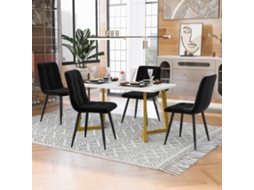 Conjunto Jantar 117x68cm + 4 Cadeiras Veludo Preto, Pernas Douradas.-qq