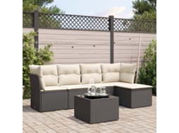 Jogo de Sofá Jardim 6 Peças C/ Almofadões Vime Pe Preto Dkd Home Decor