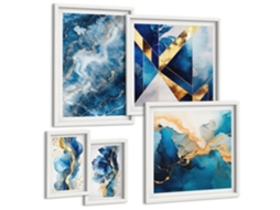 Conjunto De Pinturas Composições Abstratas Azuis Espelharte (5 Peças)