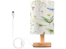 Abajur De Cabeceira Com Estampa Floral Em Aquarela, Portas De Carregaje USB C, Luminária De Mesa Cabeceira, Luminária