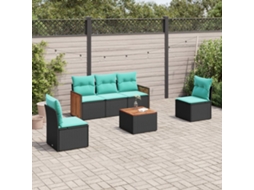 Vidaxl Conjunto De Sofá De Jardim Com 6 Peças E Almofadas Em Rattan Sintético Preto