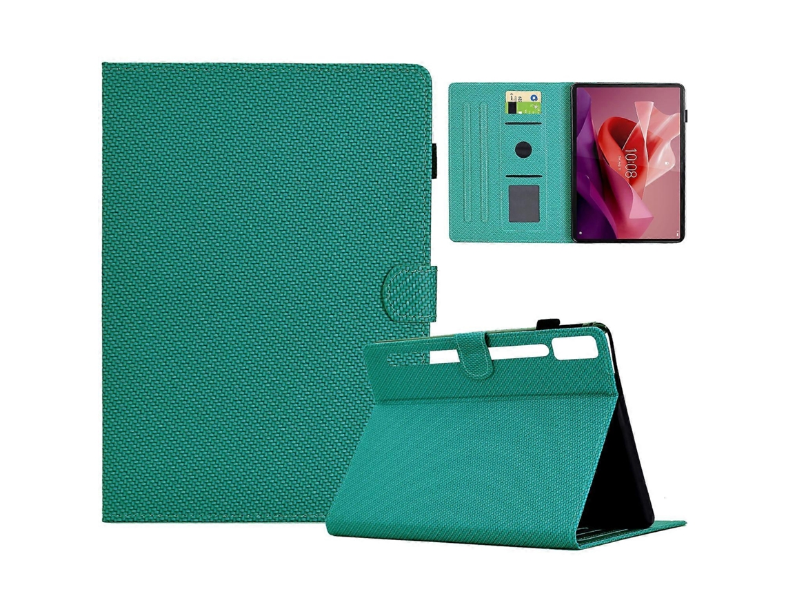 Capa de couro com textura de fibra de carbono para tablet Lenovo Tab P12 com suporte, azul bebê Hengrongshen