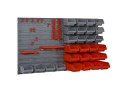 Prateleira De Parede Organizador De Ferramentas Prateleiras De Armazenamento Com 28 Caixas ​95x22x54 Cm Cinza E Vermelho